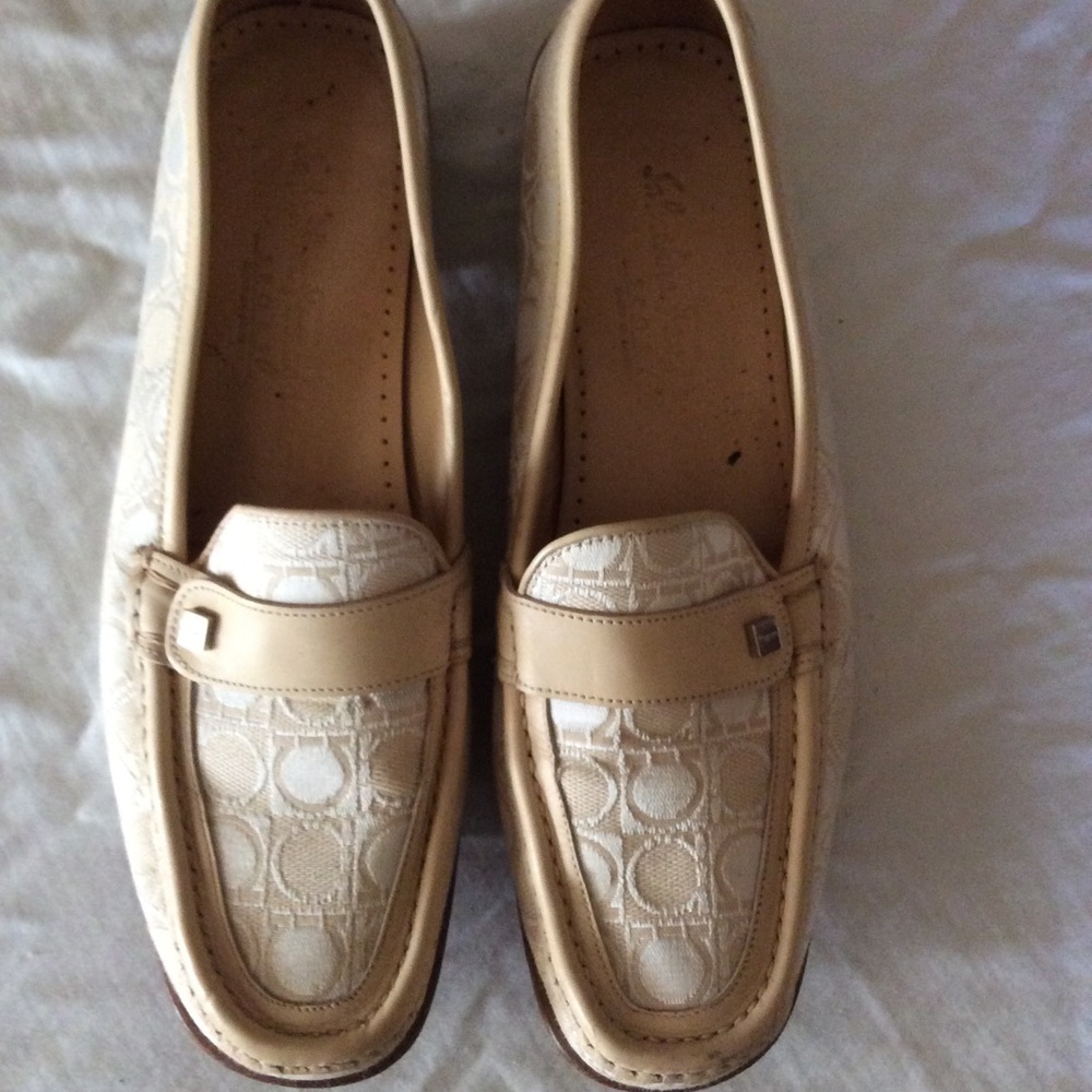 Salvatore Ferragamo tan and cream loafers